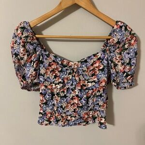 & Other Stories Floral Puffsleeve Ruched Top Size 2/XS